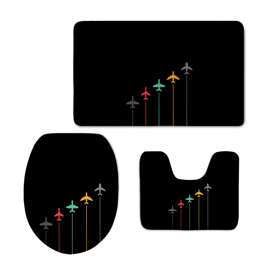 Black & White Super Travel Icons Black Designed Toilet Seat Cover Three-piece Set