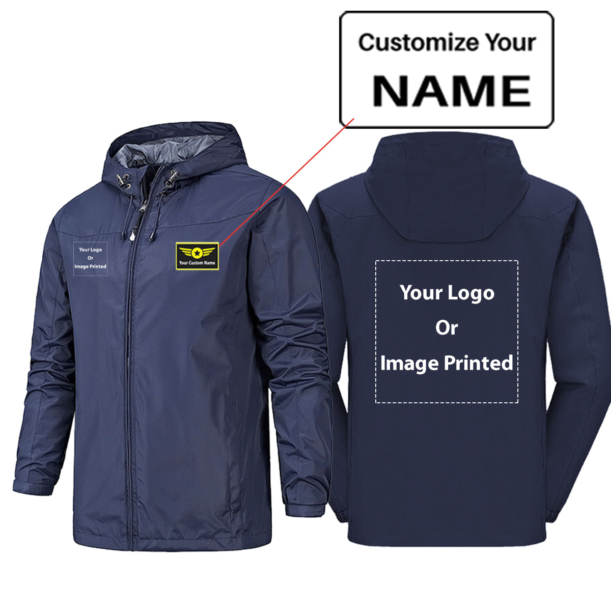 Copy of Custom Name & 2 LOGOS Rain Jackets & Windbreakers