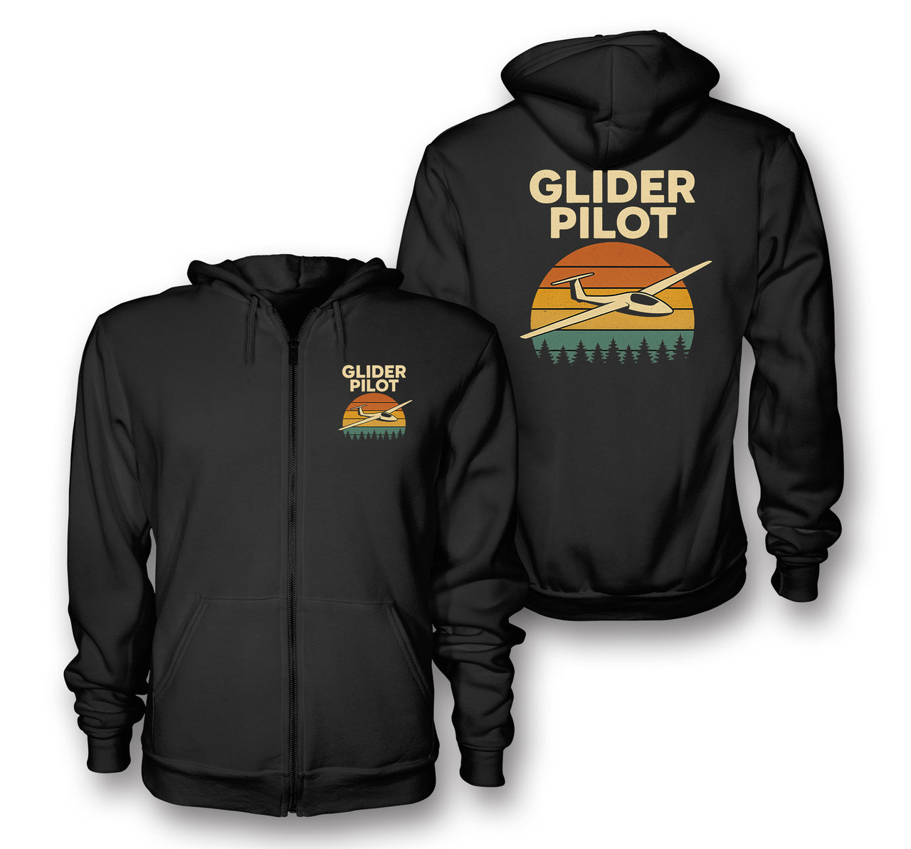 Retro Glider Designed Zipped Hoodies