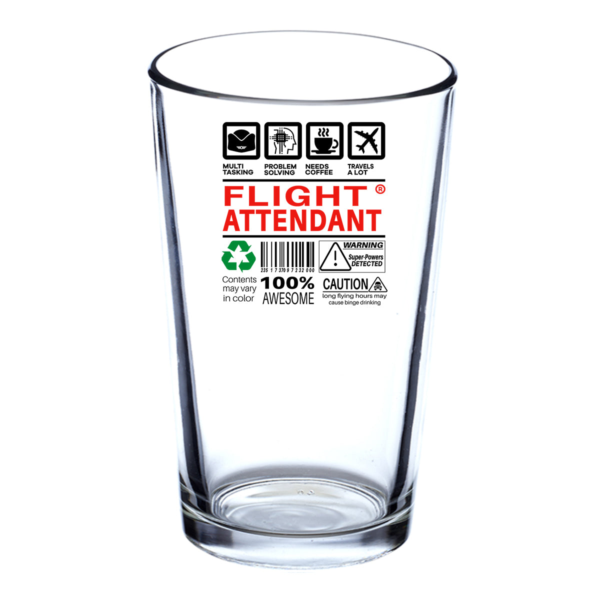 Flight Attendant Label Designed Beer & Water Glasses