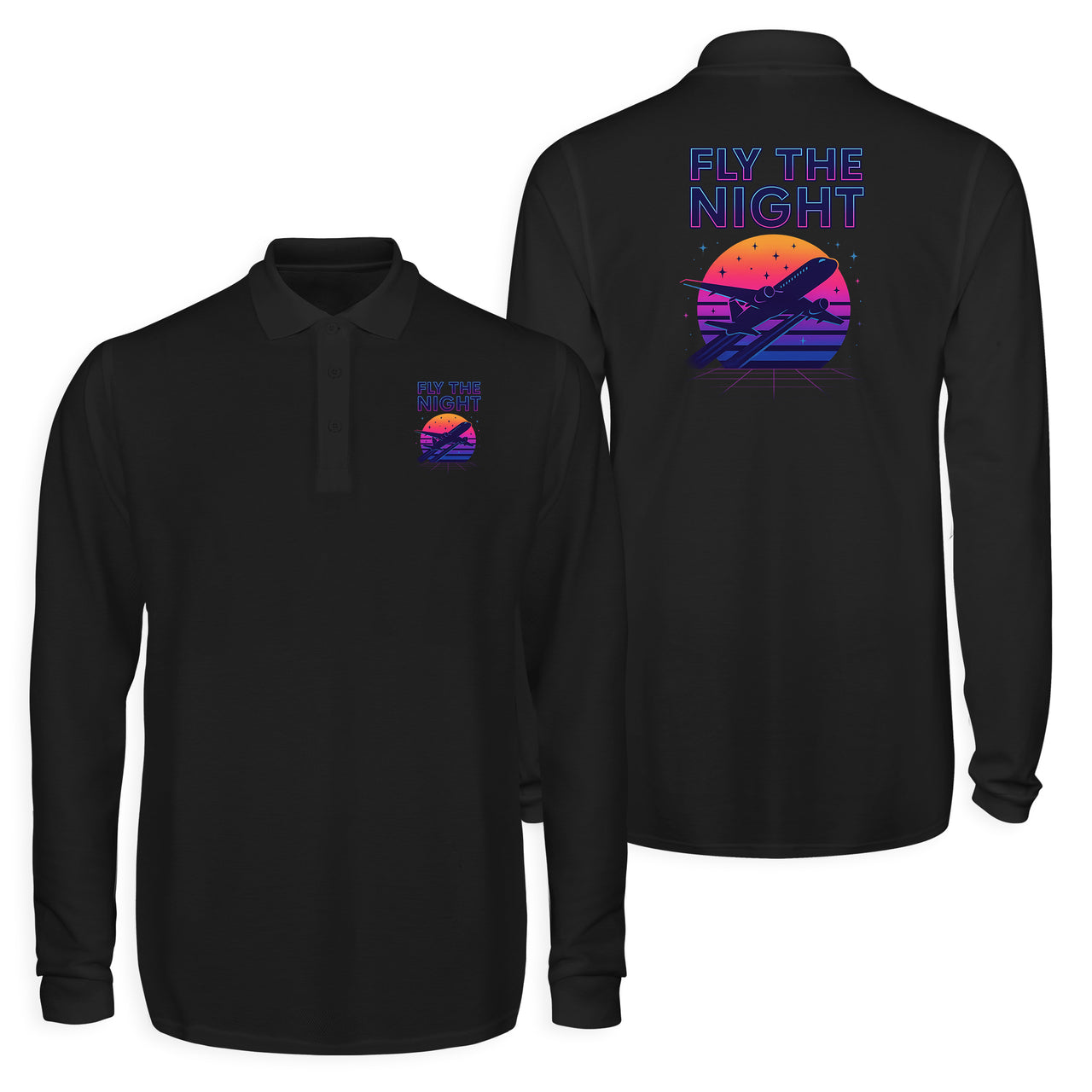 Fly The Night Designed Long Sleeve Polo T-Shirts (Double-Side)