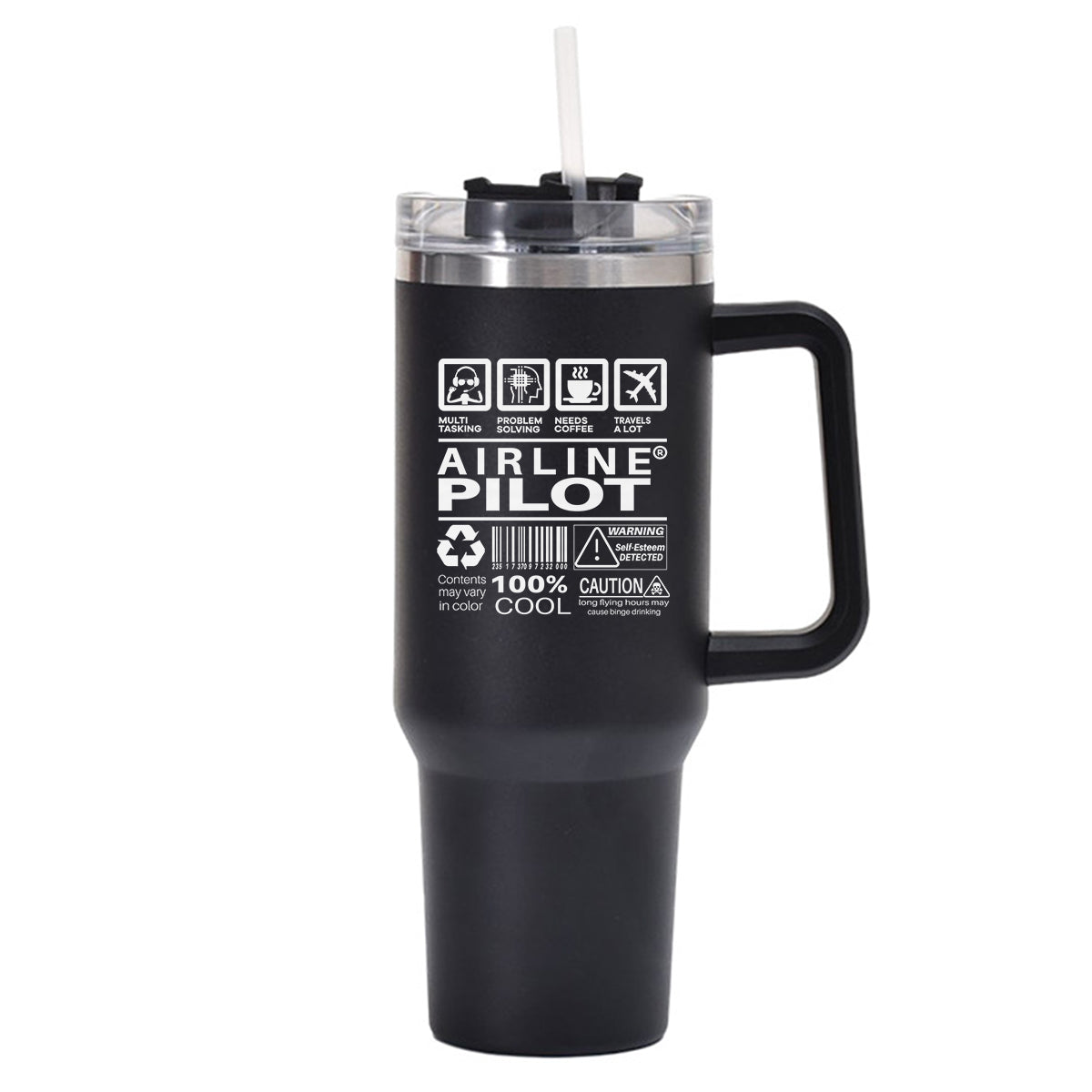 Airline Pilot Label Designed 40oz Stainless Steel Car Mug With Holder