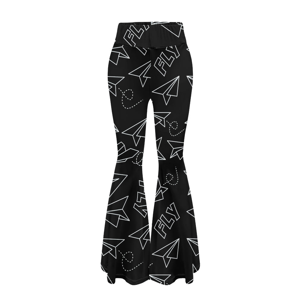 Paper Airplane & Fly Black 2 Designed Women Yoga Flared Pants
