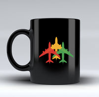 Thumbnail for Colourful 3 Airplanes Designed Black Mugs