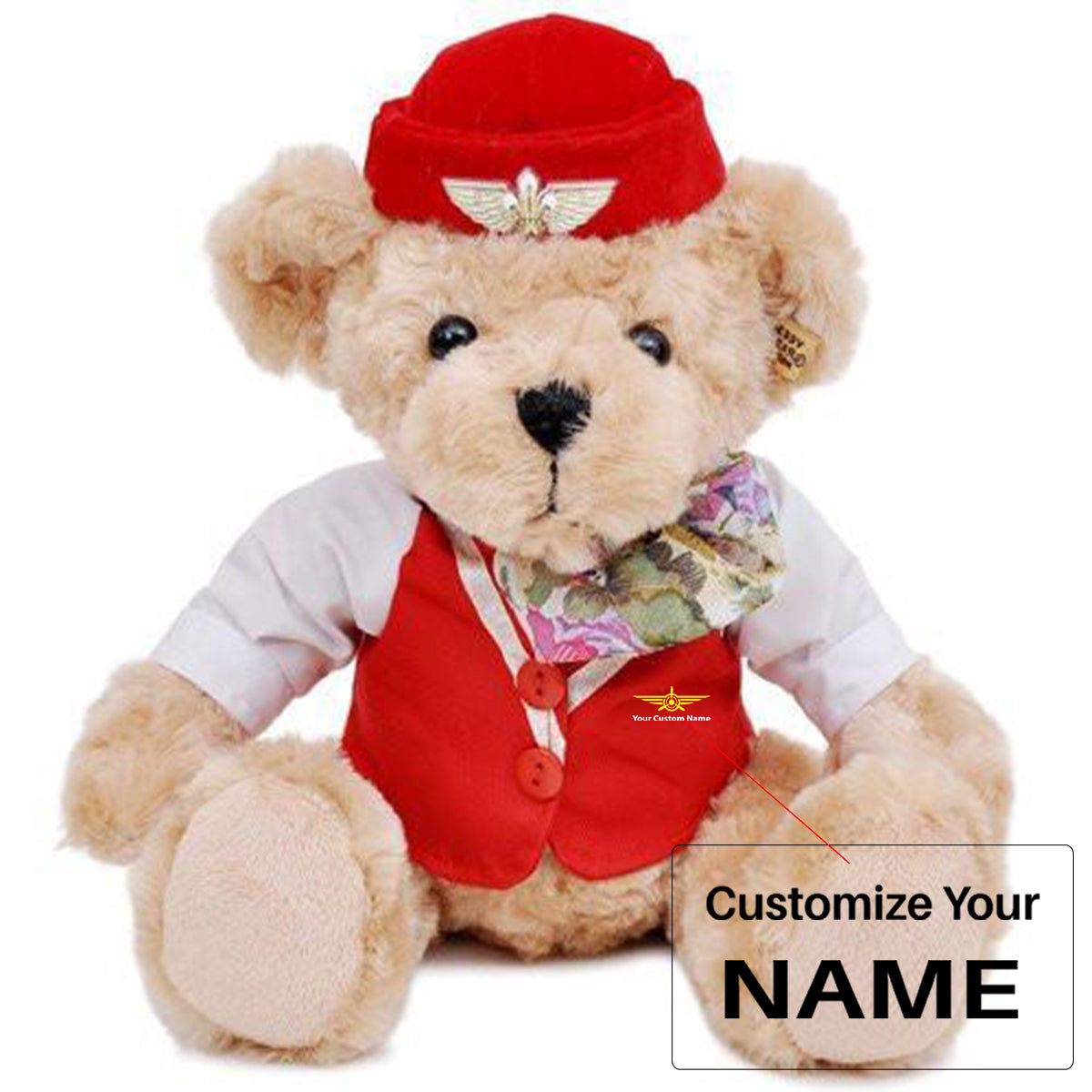 Custom Name (Badge 3)Teddy Bear & Cabin Crew  & Captain Pilot & Dolls