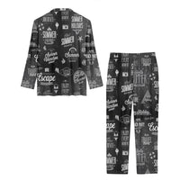 Thumbnail for Black & White Super Travel Icons Designed Women Button Pajamas