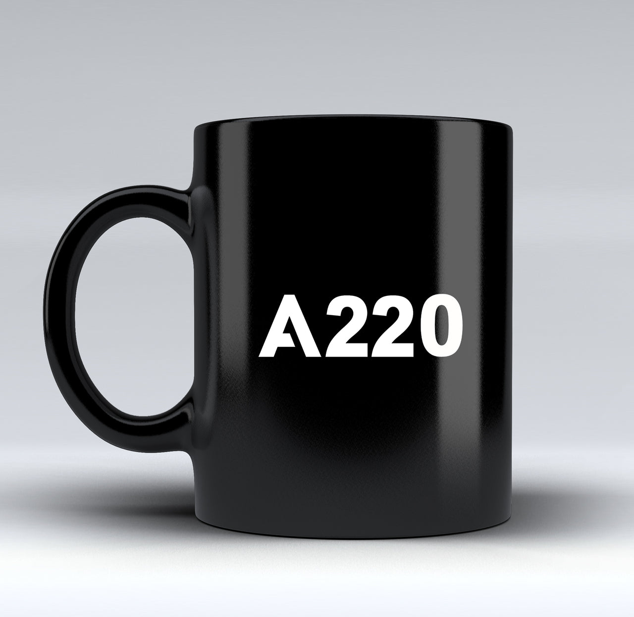 A220 Flat Text Designed Black Mugs