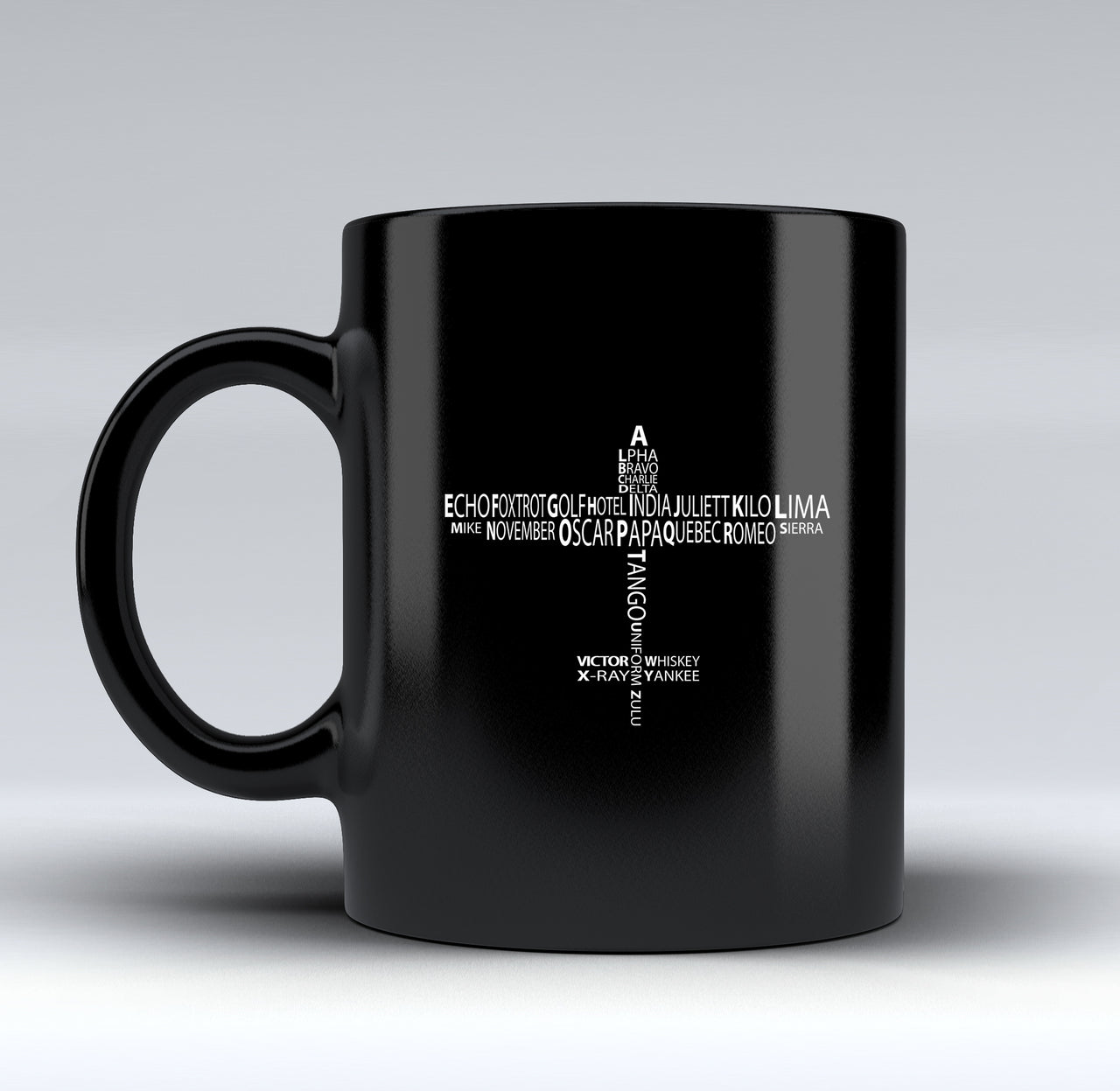 Propeller Shape Aviation Alphabet Designed Black Mugs