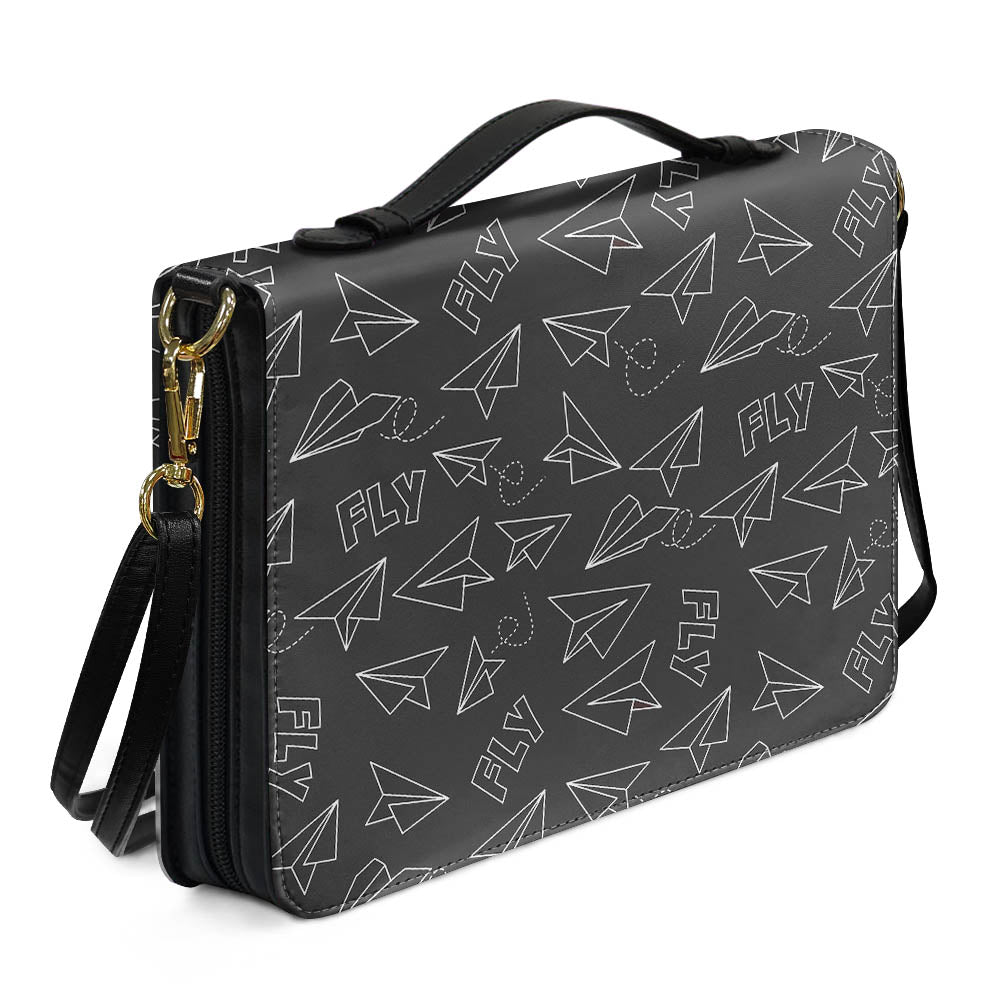 Paper Airplane & Fly (Gray) Designed PU Accessories Bags Strap Style