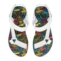 Thumbnail for Dark Coloured Passport Stamps Designed Open Toe Sandals (Slippers)
