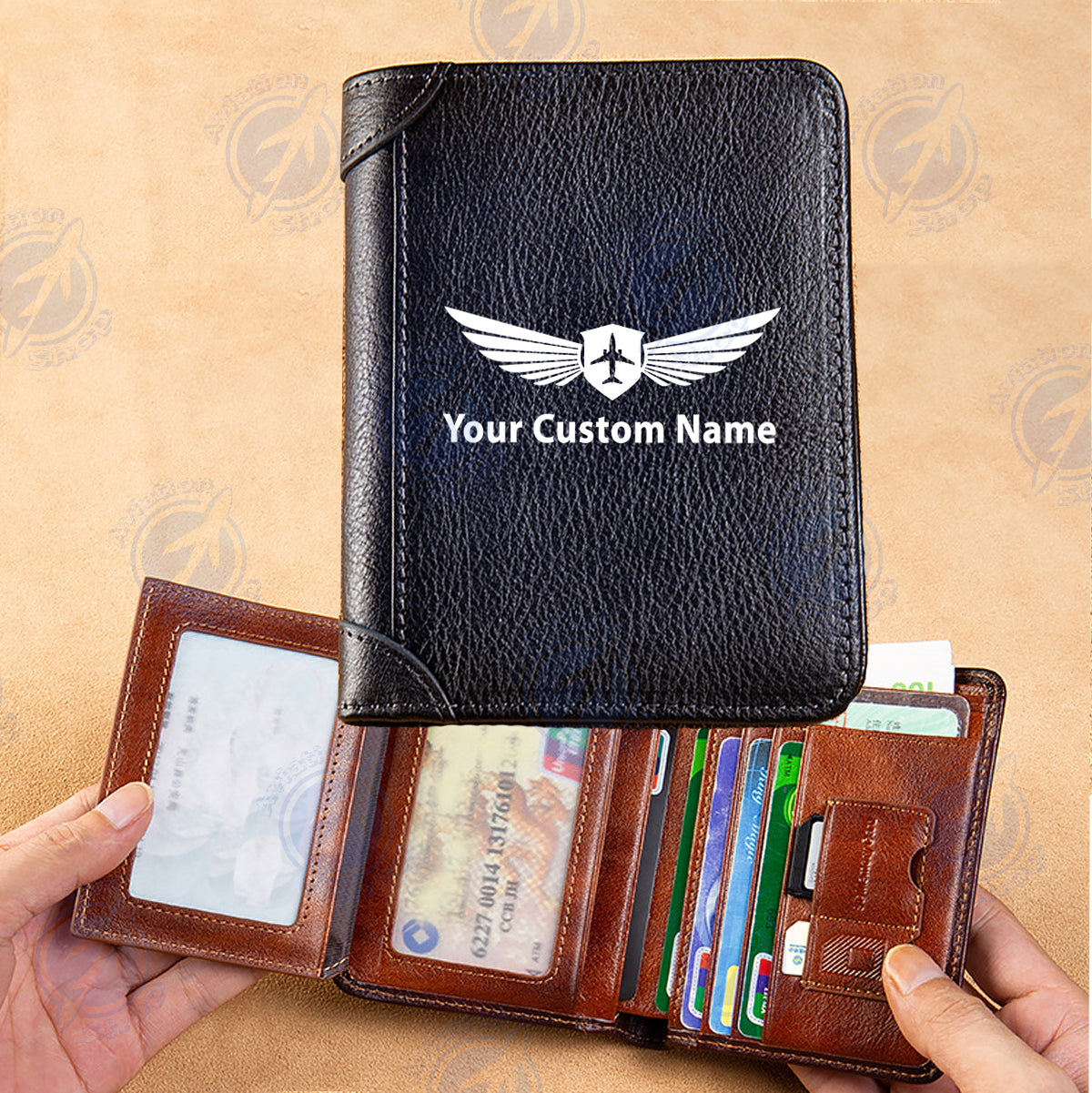 Custom Name (Badge 2) Designed Leather Wallets