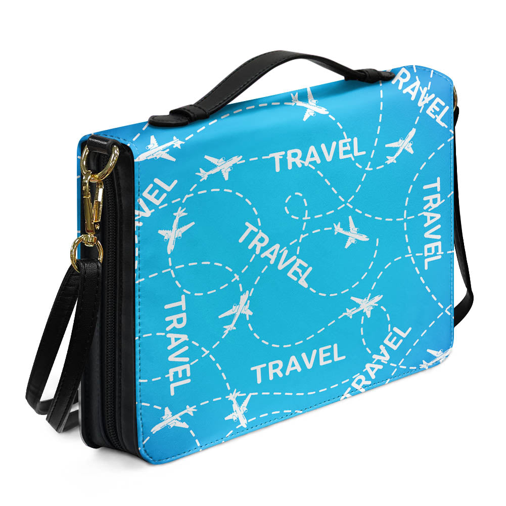 Travel & Planes Designed PU Accessories Bags Strap Style