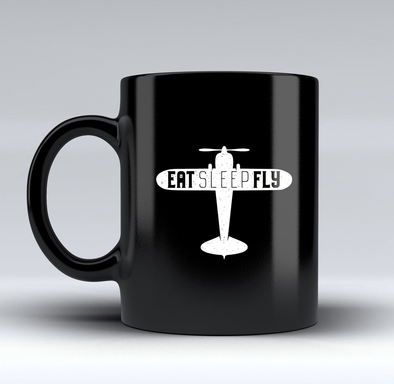 Eat Sleep Fly & Propeller Designed Black Mugs