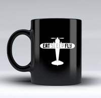 Thumbnail for Eat Sleep Fly & Propeller Designed Black Mugs