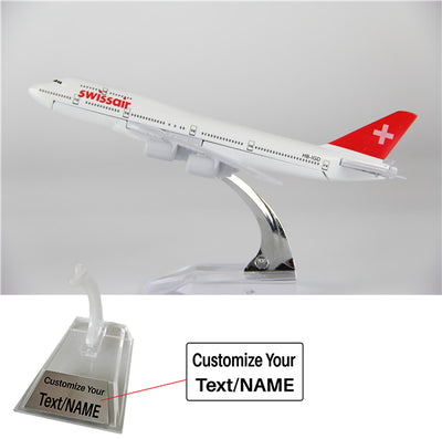 Swissair Boeing 747 Airplane Model (16CM) aviation themed 16-18cm scale model aircraft, diecast metal.