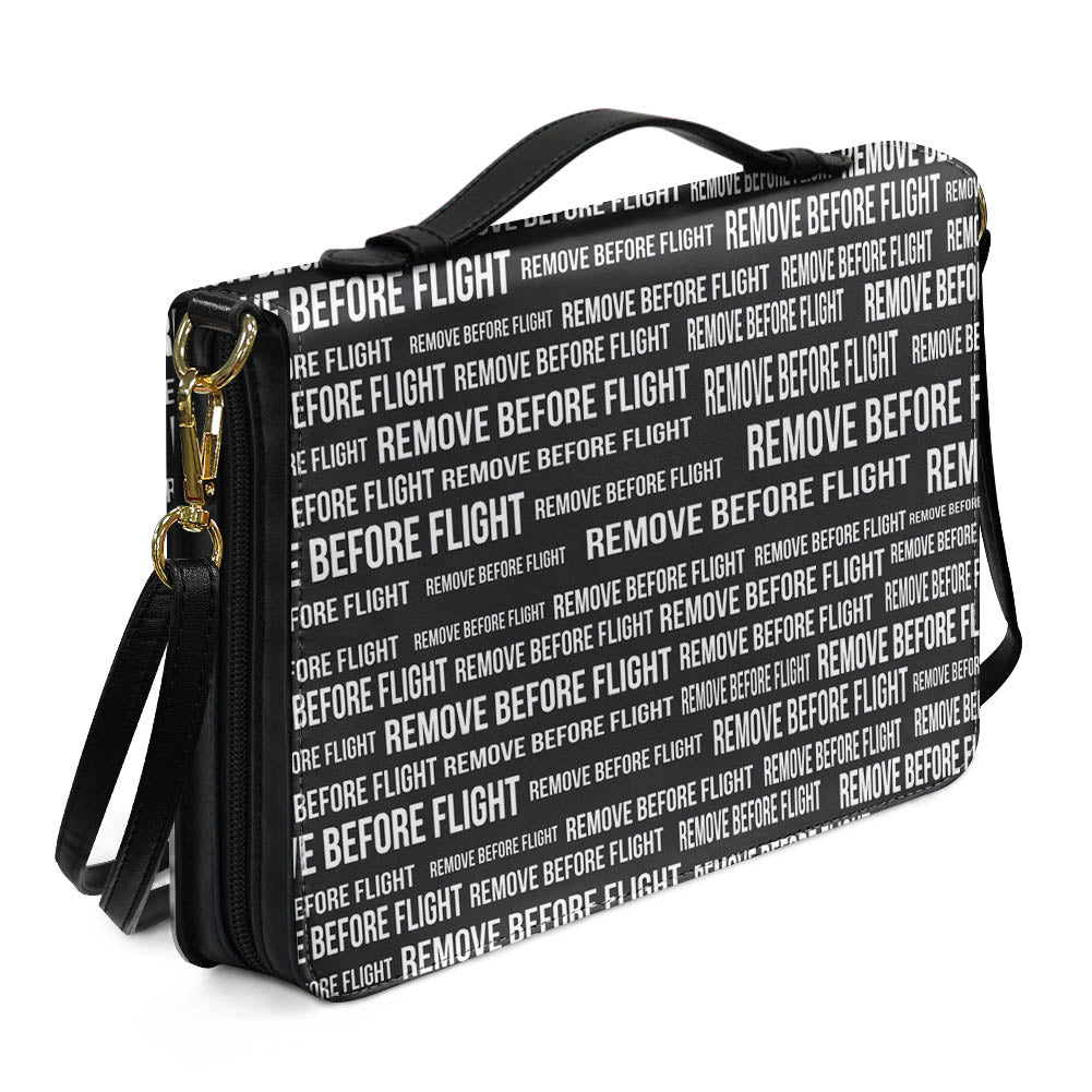 Remove Before Flight 3-Black Designed PU Accessories Bags Strap Style