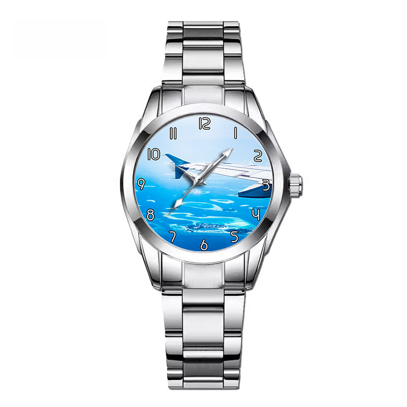 Outstanding View Through Airplane Wing Designed Stainless Steel Band Watches