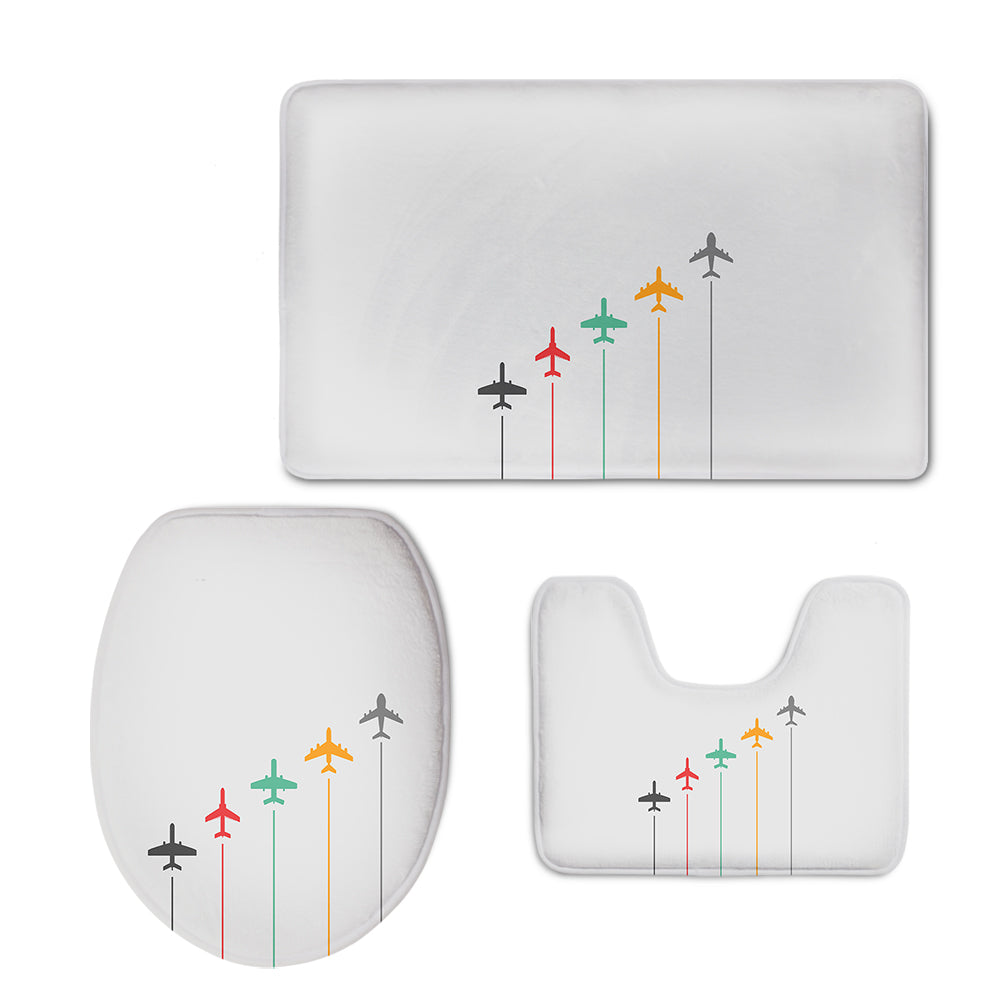 Black & White Super Travel Icons Light Gray Designed Toilet Seat Cover Three-piece Set