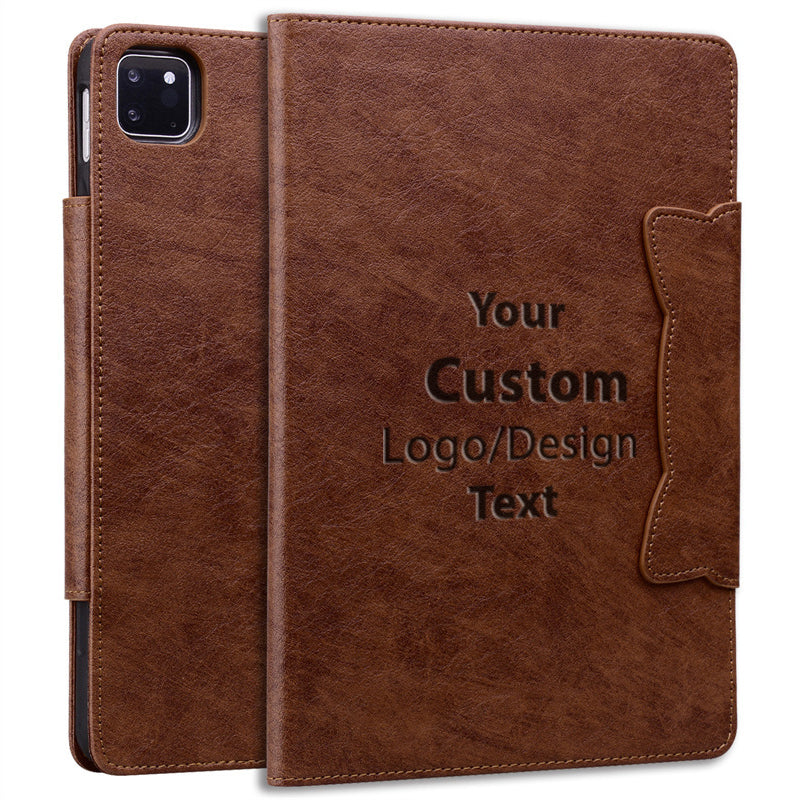 Custom Design Image Logo Folio Cover for iPad  with PU Leather & Soft TPU Back (Business Style)