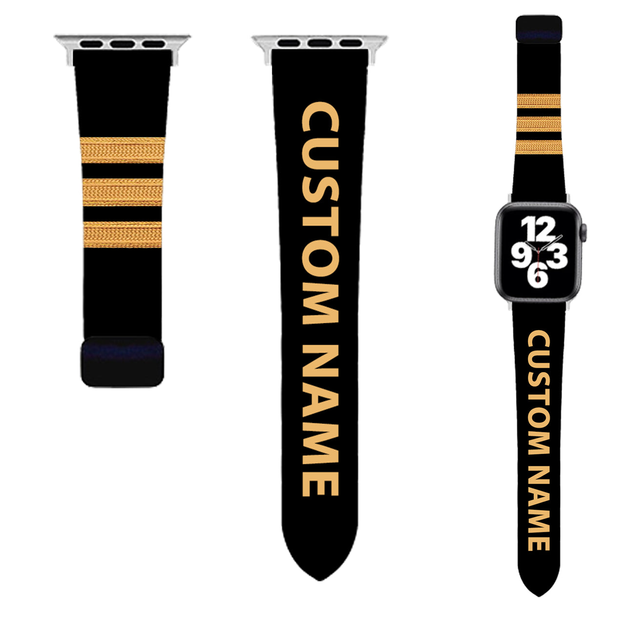 Customizable NAME & Special Pilot Epaulette (4,3,2 Lines) Designed Soft Silicone Apple Watch Bands