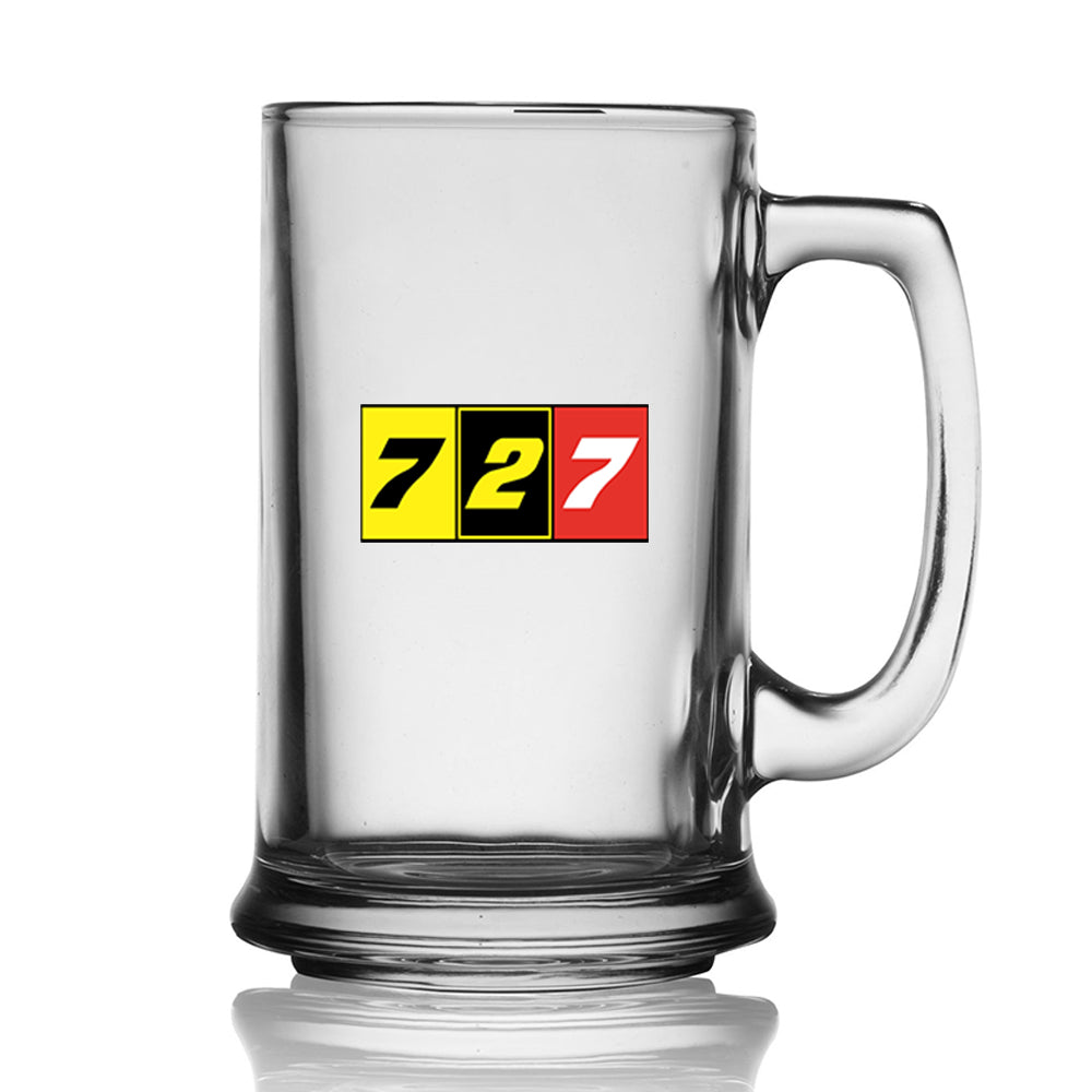 Flat Colourful 727 Designed Beer Glass with Holder