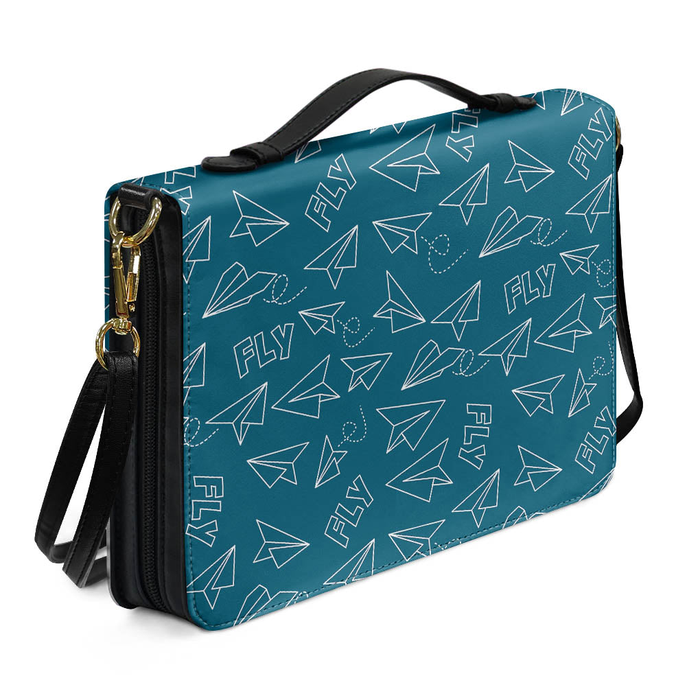Paper Airplane & Fly Green 2 Designed PU Accessories Bags Strap Style