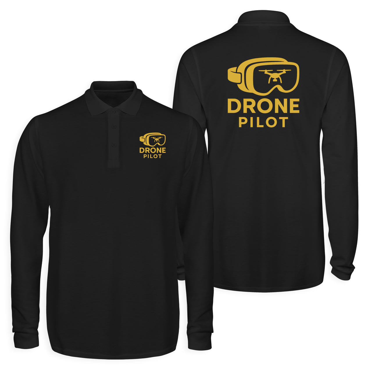 Googles & Drone Pilot Designed Long Sleeve Polo T-Shirts (Double-Side)