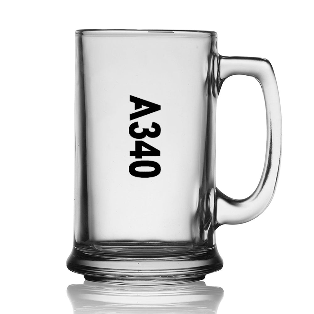 A340 Text Designed Beer Glass with Holder