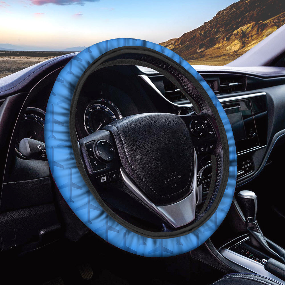 Blue Seamless Airplanes Designed Car Steering Wheel Cover