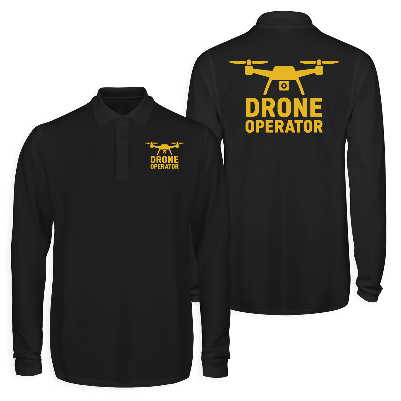 Drone Operator Designed Long Sleeve Polo T-Shirts (Double-Side)