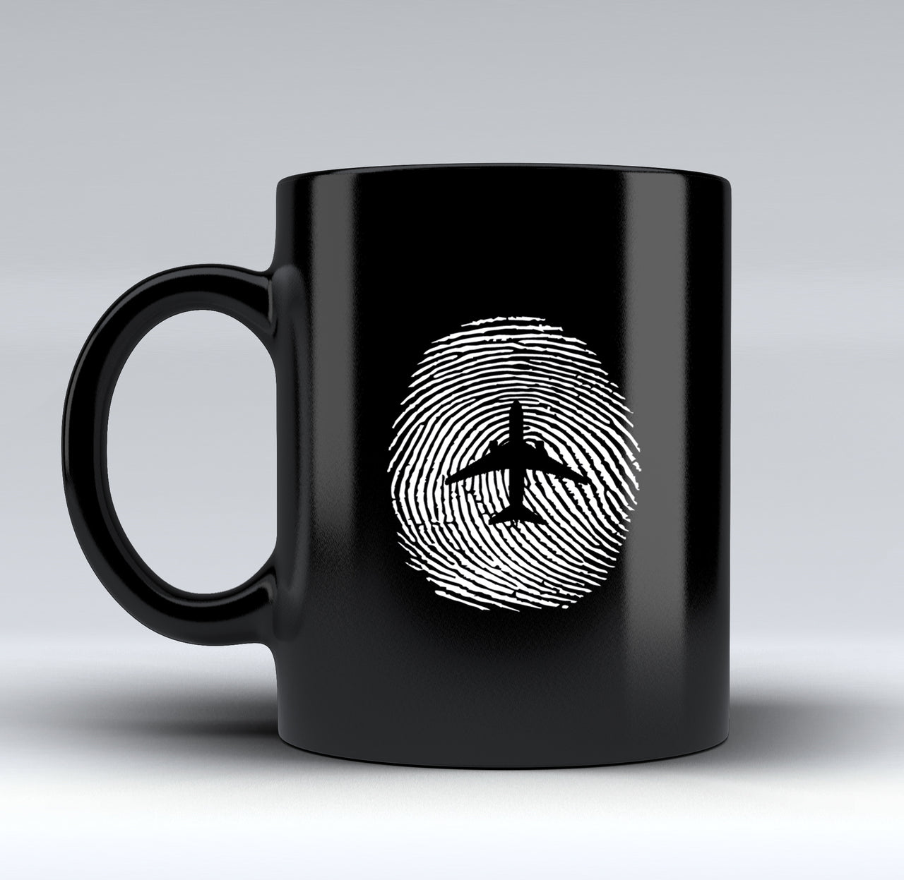Aviation Finger Print Designed Black Mugs