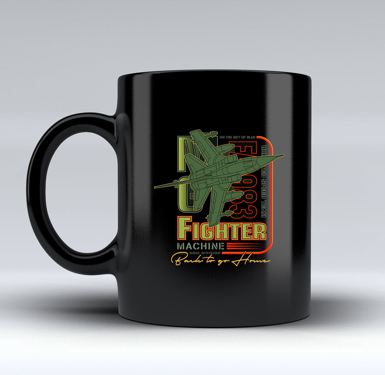 Fighter Machine Designed Black Mugs
