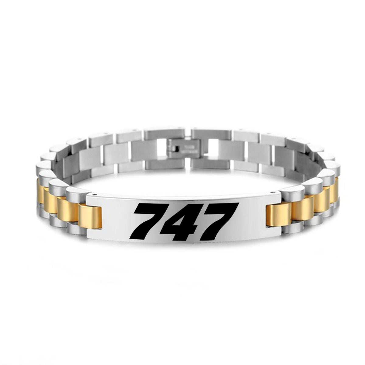 747 Flat Text Designed Stainless Steel Chain Bracelets