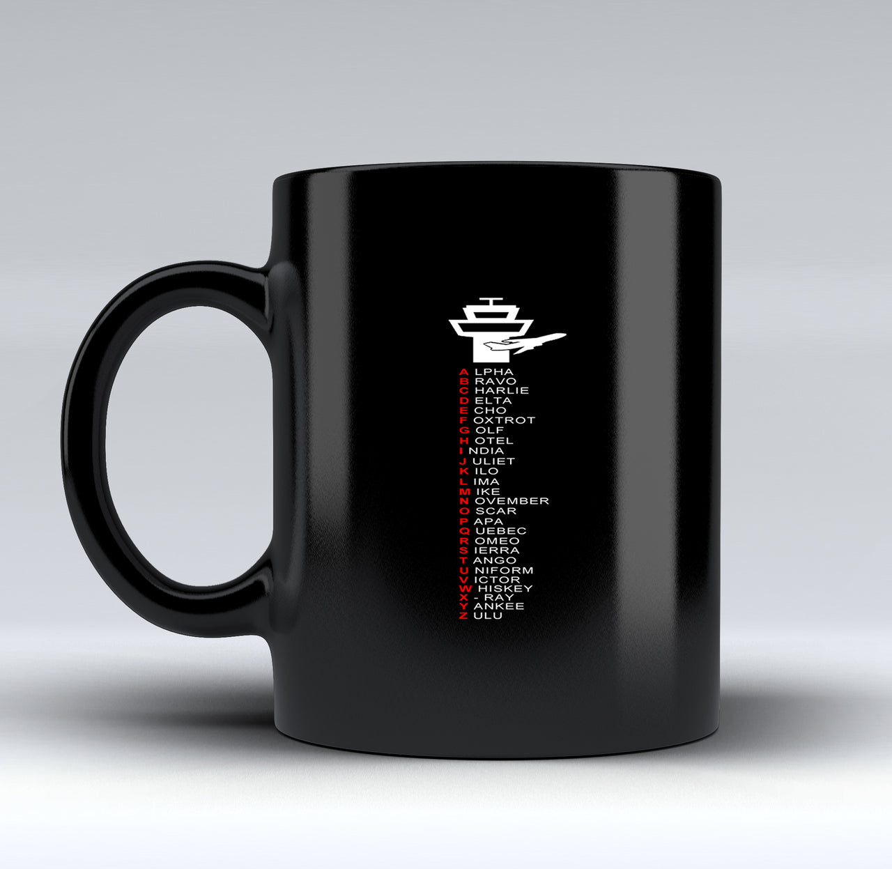 Aviation Alphabet Designed Black Mugs