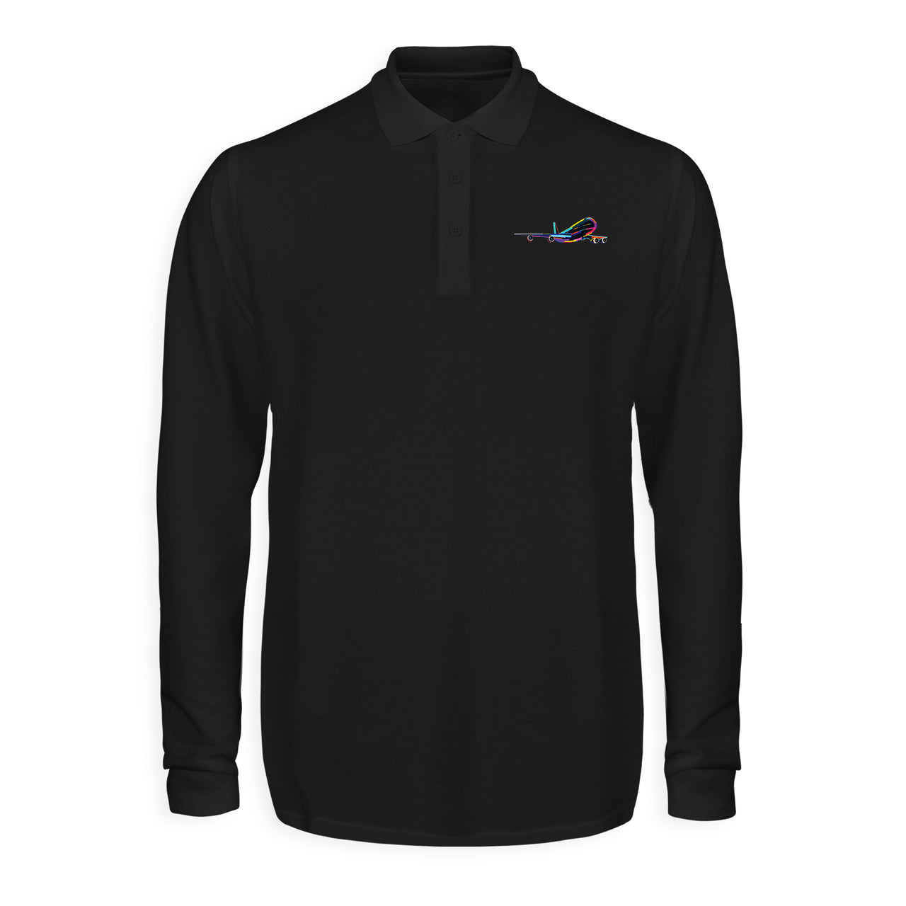 Multicolor Airplane Designed Long Sleeve Polo T-Shirts
