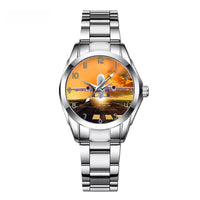 Thumbnail for Amazing Departing Aircraft Sunset & Clouds Behind Designed Stainless Steel Band Watches