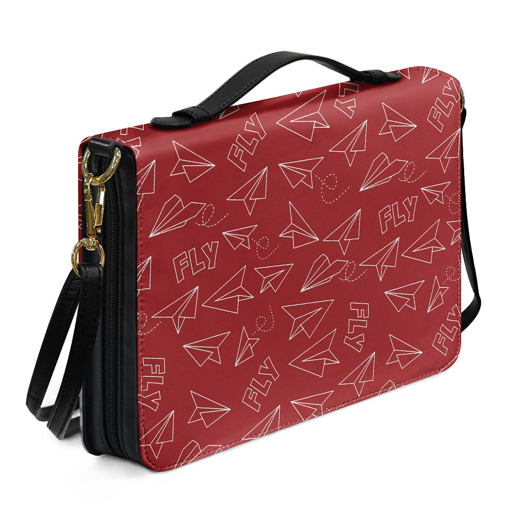Paper Airplane & Fly (Red) 2 Designed PU Accessories Bags Strap Style