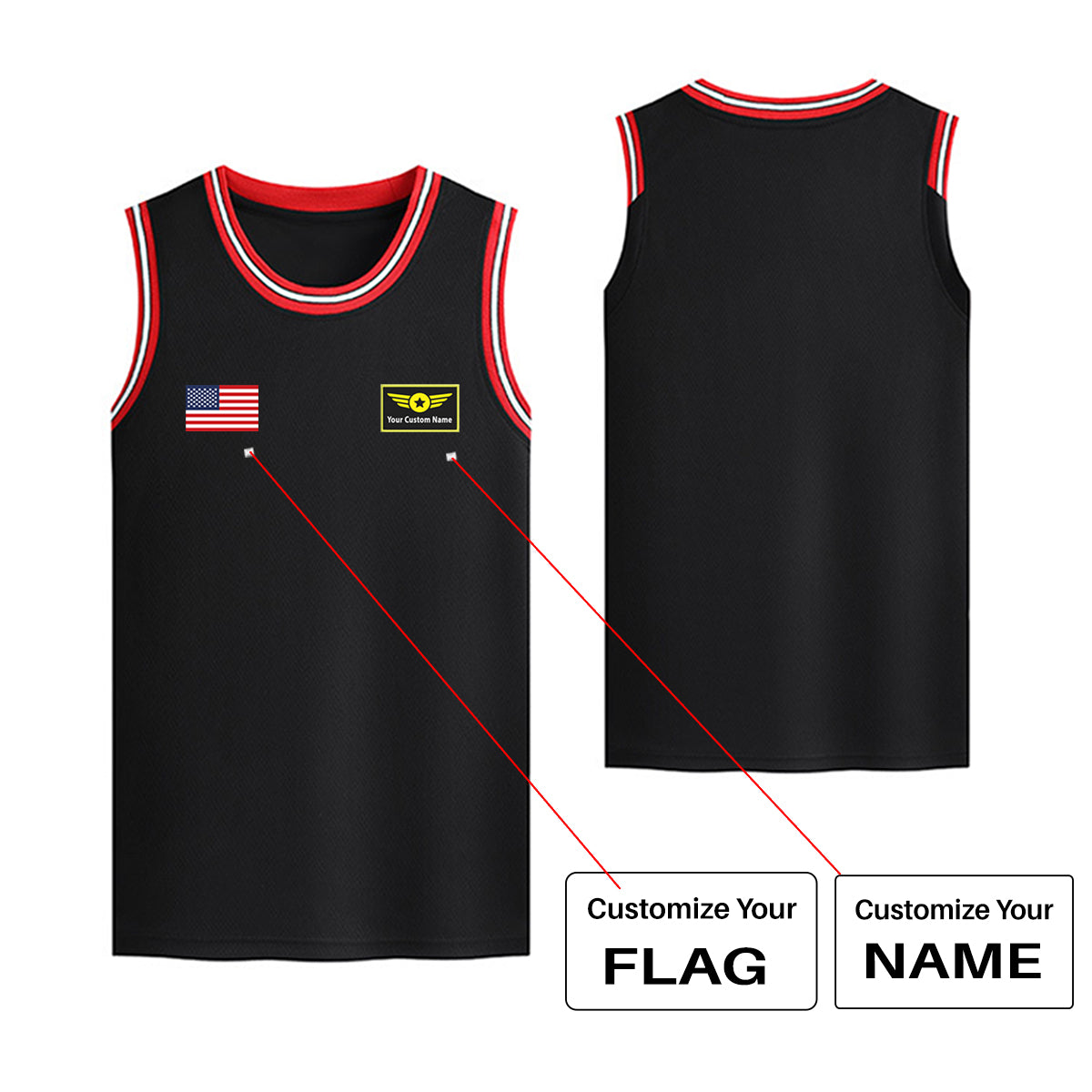 Custom Flag & Name with Special Badge Designed Basketball Style Sports Tank Tops