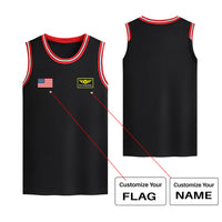 Thumbnail for Custom Flag & Name with Special Badge Designed Basketball Style Sports Tank Tops