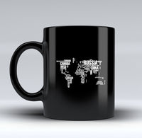 Thumbnail for World Map (Text) Designed Black Mugs