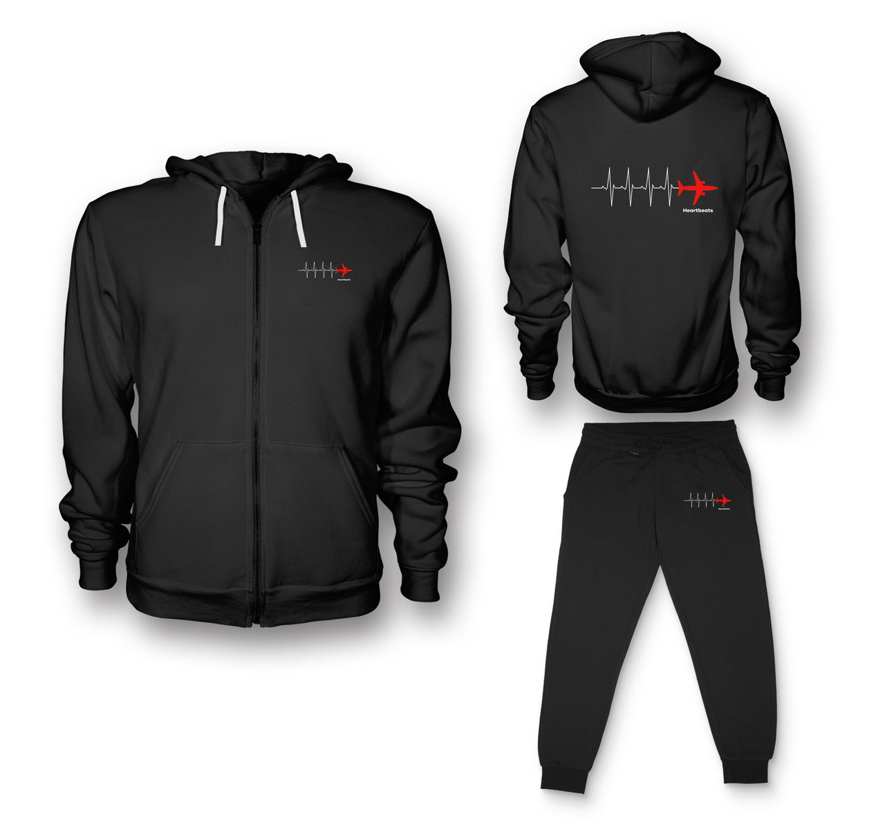 Aviation Heartbeats Designed Zipped Hoodies & Sweatpants Set