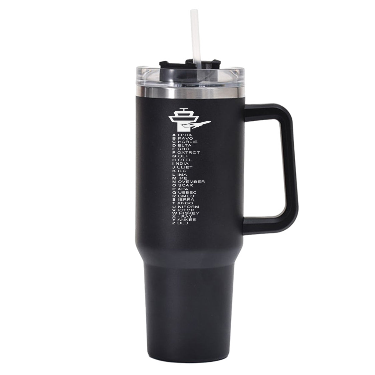 Aviation Alphabet Designed 40oz Stainless Steel Car Mug With Holder