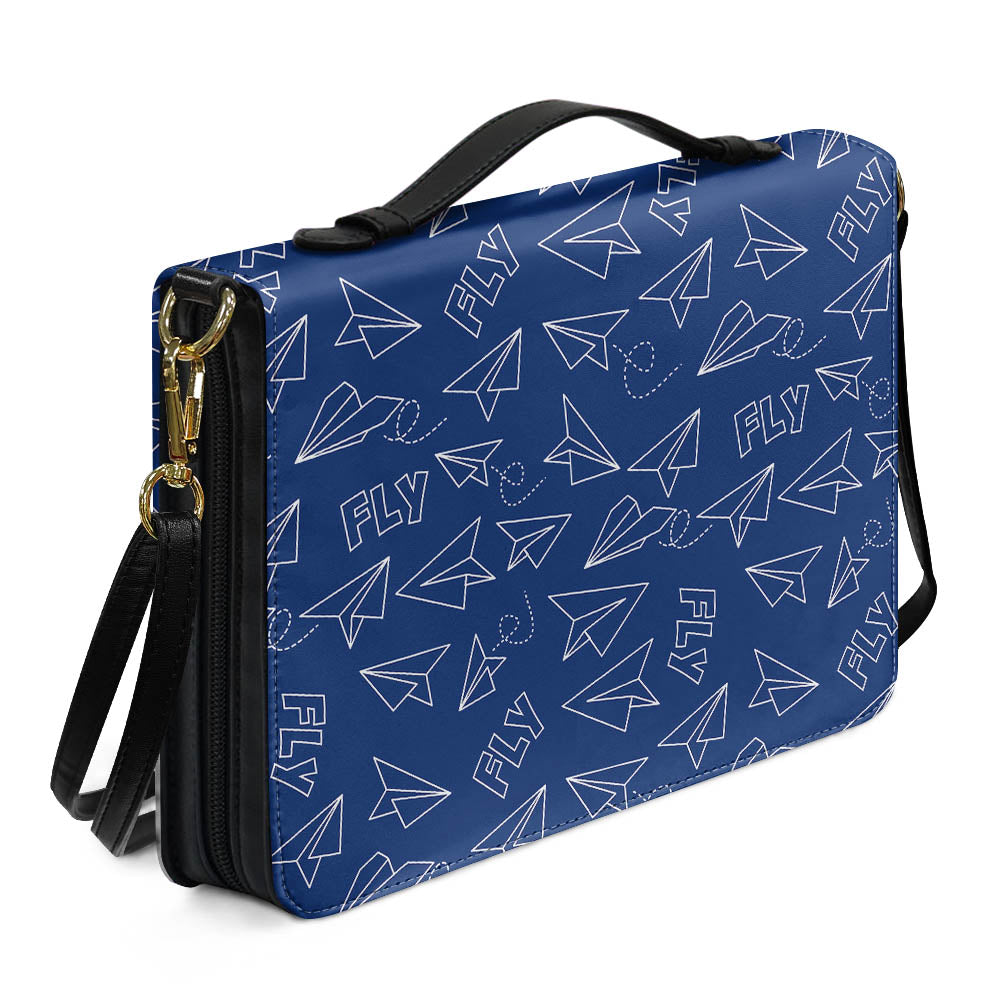 Paper Airplane & Fly (Blue) 2 Designed PU Accessories Bags Strap Style