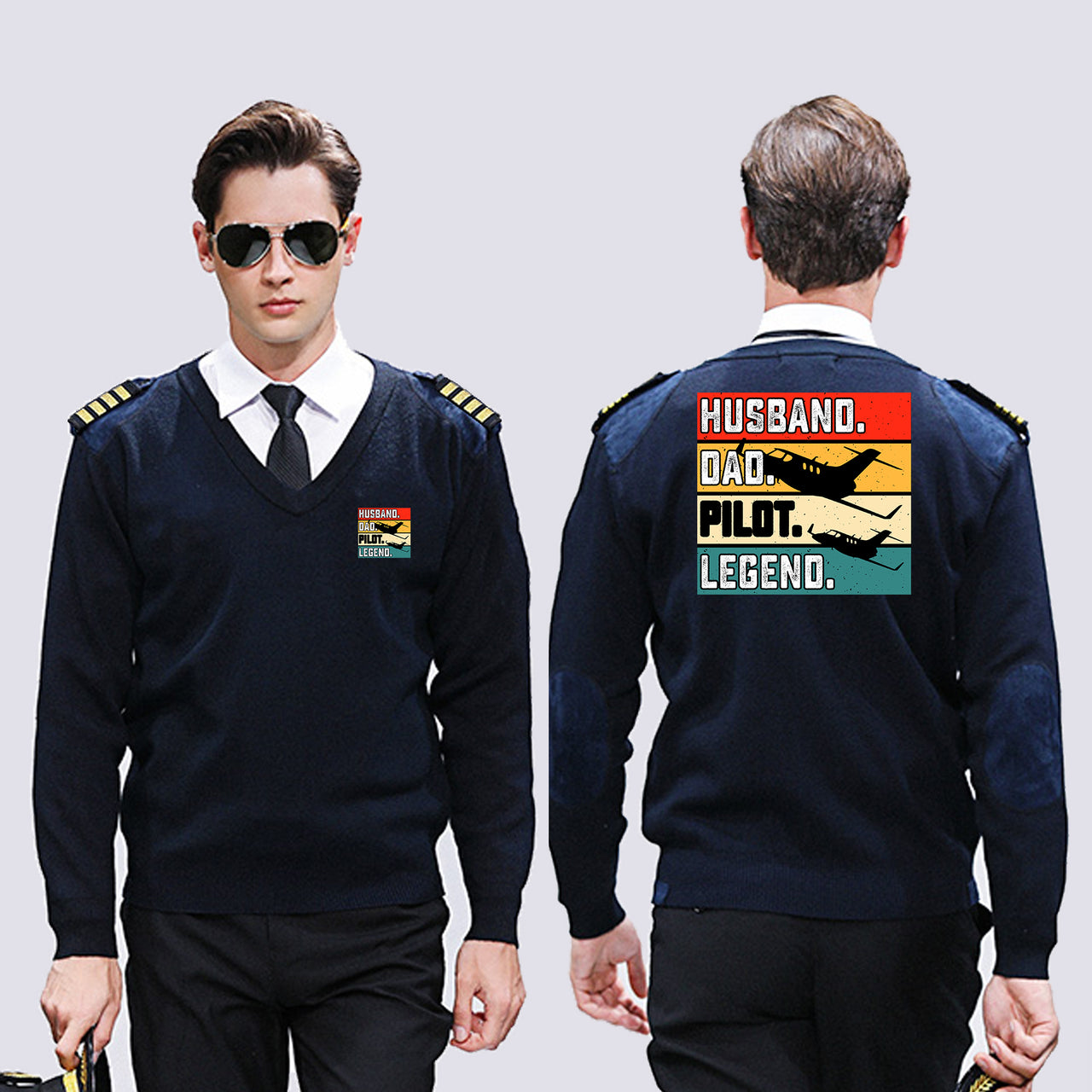Husband & Dad & Pilot & Legend Designed Wool Pilot Sweaters