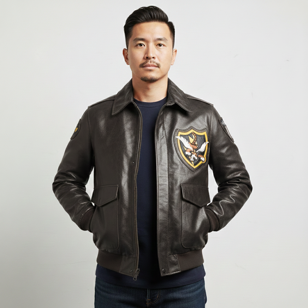 Flying Tigers Patch Designed Genuine Leather Pilot Jackets