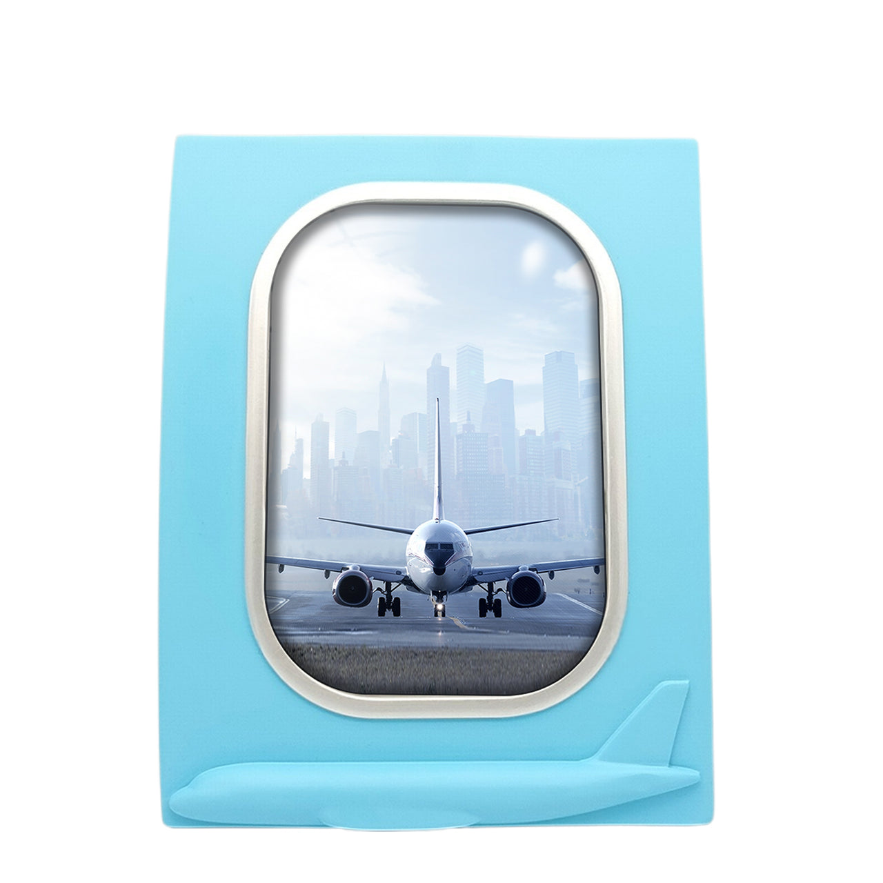 Boeing 737 & City View Behind Designed Airplane Window Photo Frame