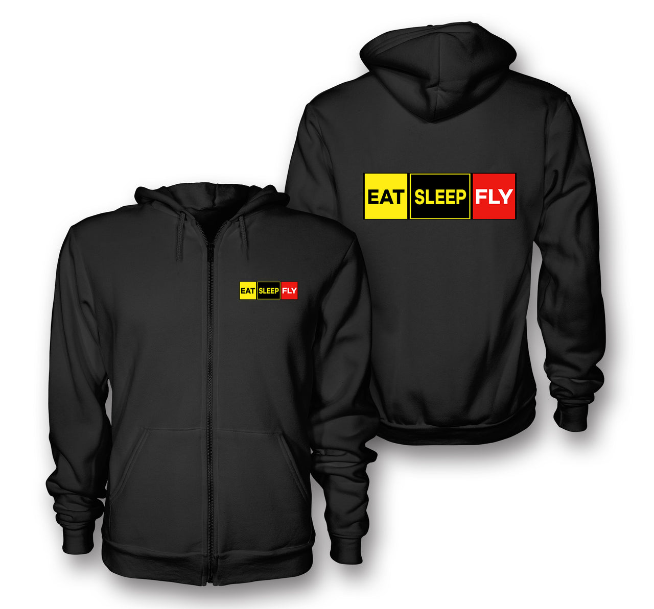 Eat Sleep Fly (Colourful) Designed Zipped Hoodies