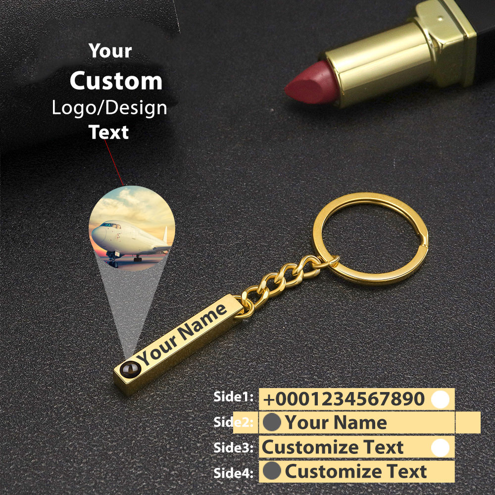 Your Custom Design & Image & Logo & Text Design  Photo projection titanium steel straight bar keychain