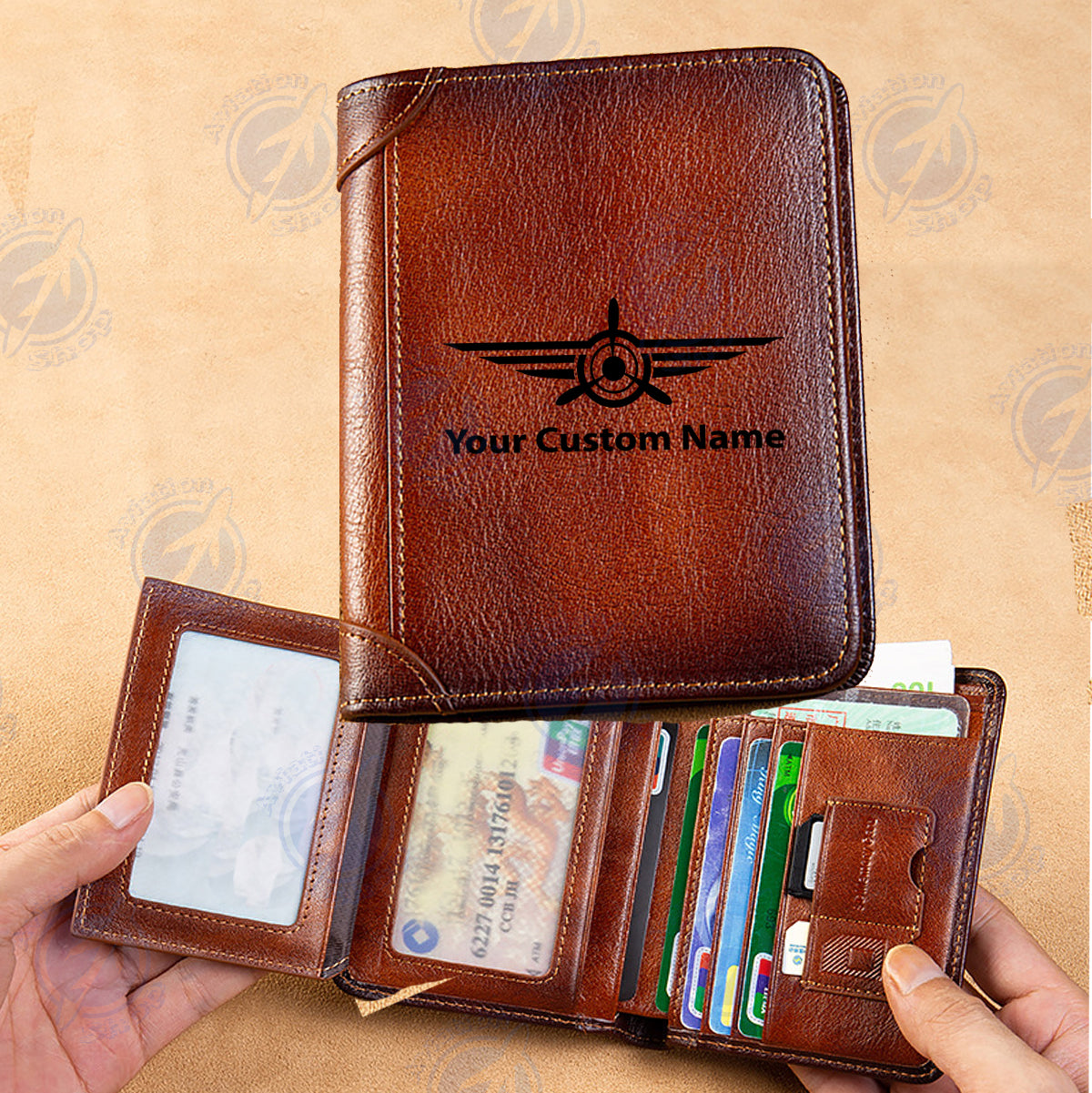 Custom Name (Badge 3) Designed Leather Wallets