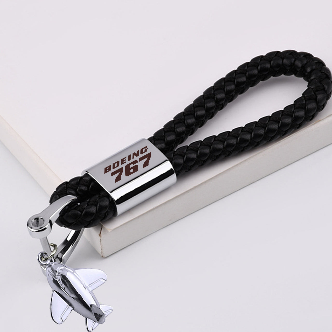 Boeing 767 & Text Designed Leather Car Key Chains